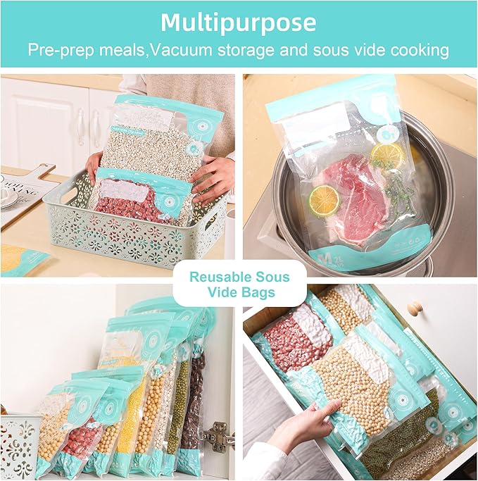 CABIBOX 20pcs Vacuum Sealer for food, Sous Vide Bags Reusable, BPA Free Food Vacuum Sealer Bags, Vacuum Zipper Bags Perfect for chicken breasts, fish fillets, veggies and daily meal prep.(8x12 Inch)