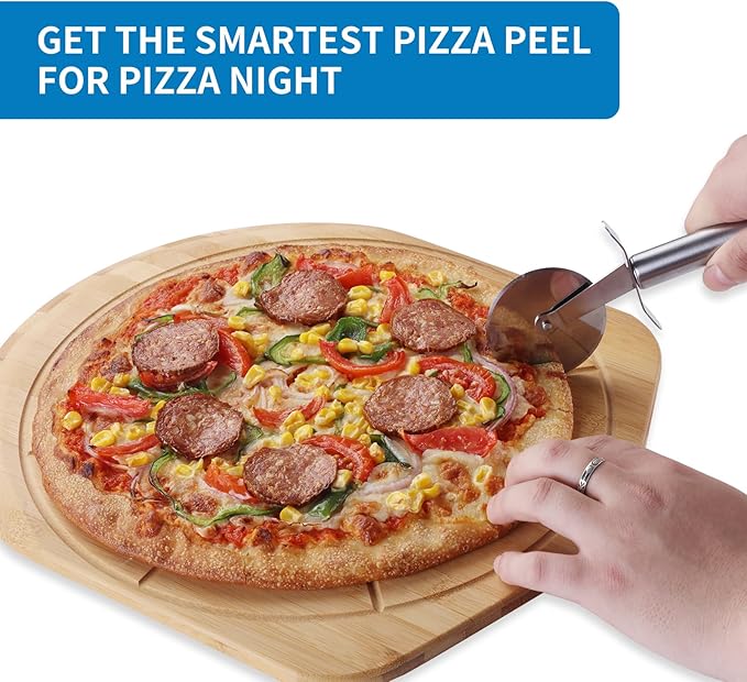 Fiery Chef 16" Bamboo Pizza Peel with 8 Slice Grooves, 23.6" x 16"