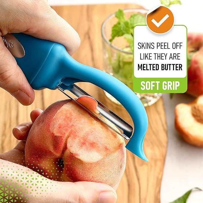 Spring Chef Swivel Vegetable Peeler with Soft Grip Handle, Set of 2, Teal