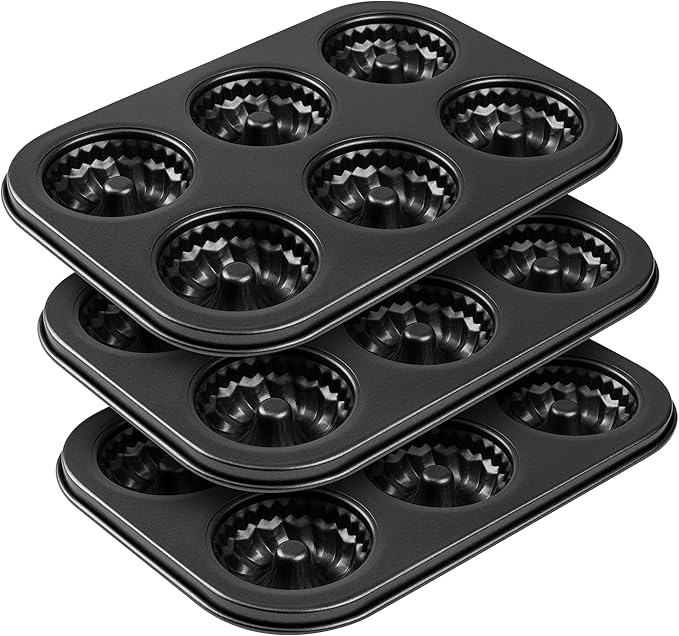 Tiawudi Mini Fluted Tube Cake Pan, 6 Cavity Baking Pan, Non-stick Baking Mold for Cupcakes, Donuts, Cornbread, Brownies, Jellies, Set of 3