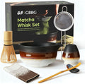 GBBG Matcha Whisk Set, Ceramic Matcha Kit Desert Style, Matcha Whisk and Bowl, Bamboo Scoop and Rest, Sifter and Tea Towel, 7 Pcs Gifts for Matcha Lover - Matte Black