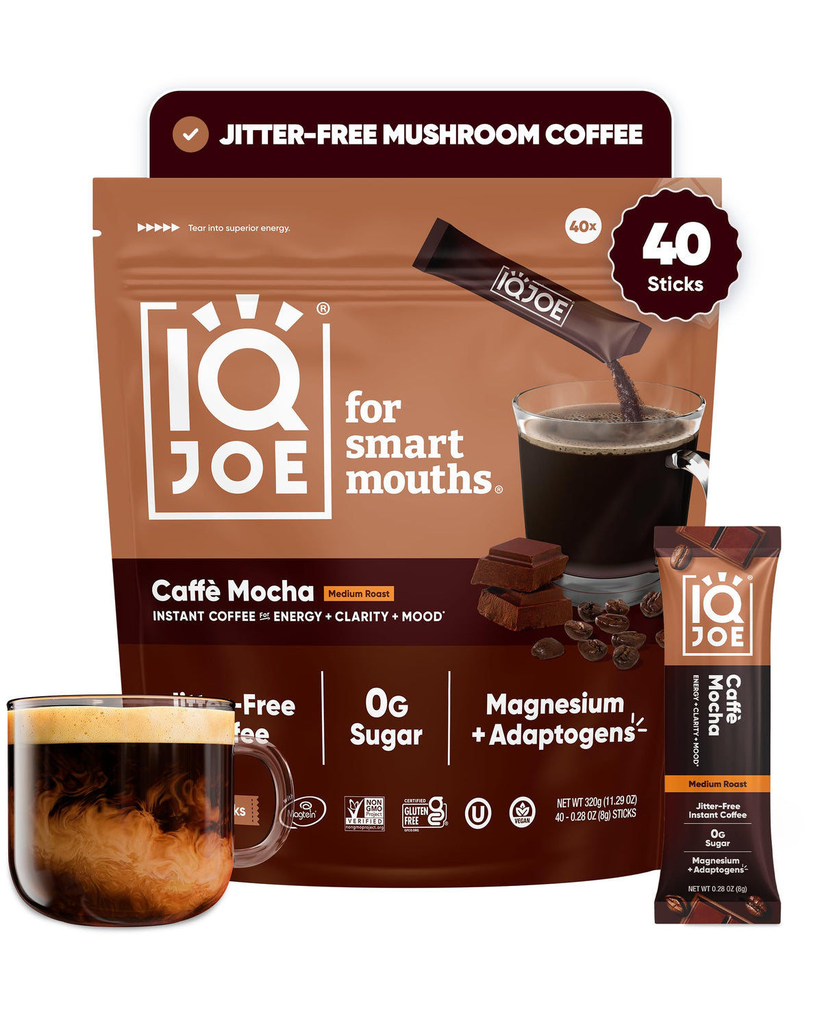 IQJOE Instant Mushroom Coffee Packets, Variety Pack, 16 Stick Packs