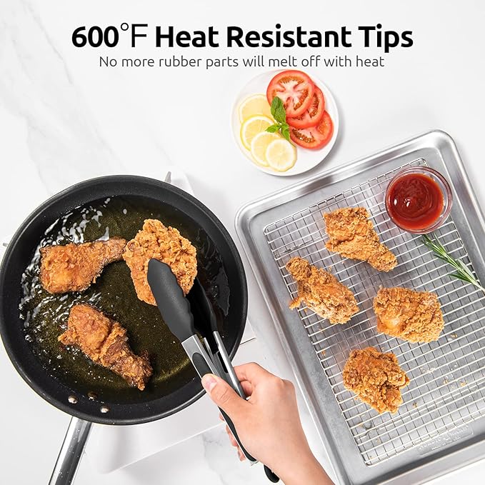 U-Taste Kitchen Tong for Cooking, 600ºF Heat-Resistant Silicone, 9in/Black