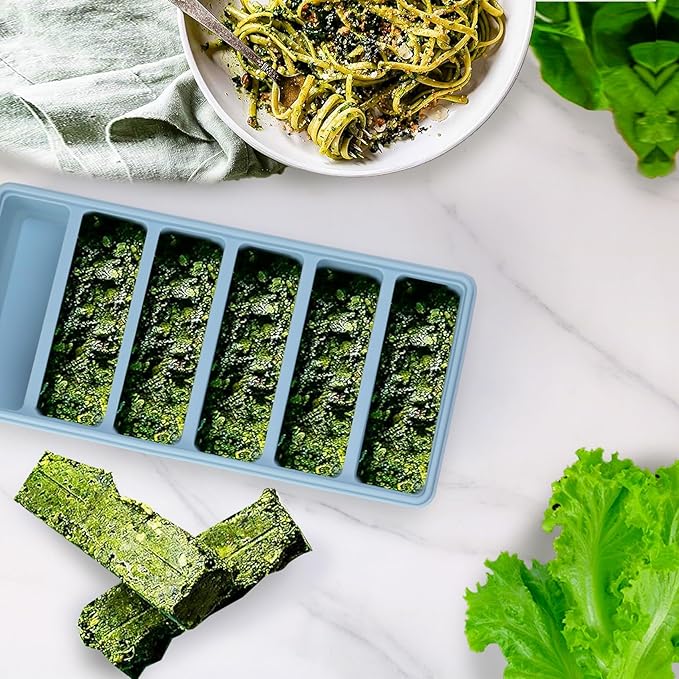1/2 Cup Silicone Freezer Tray With Lid - Silicone Freezer Molds 2-Pack For meal prep & freezing of various sauces and other dishes, makes 12 perfect 1/2 cup portions cube (Blue 2 Pack)