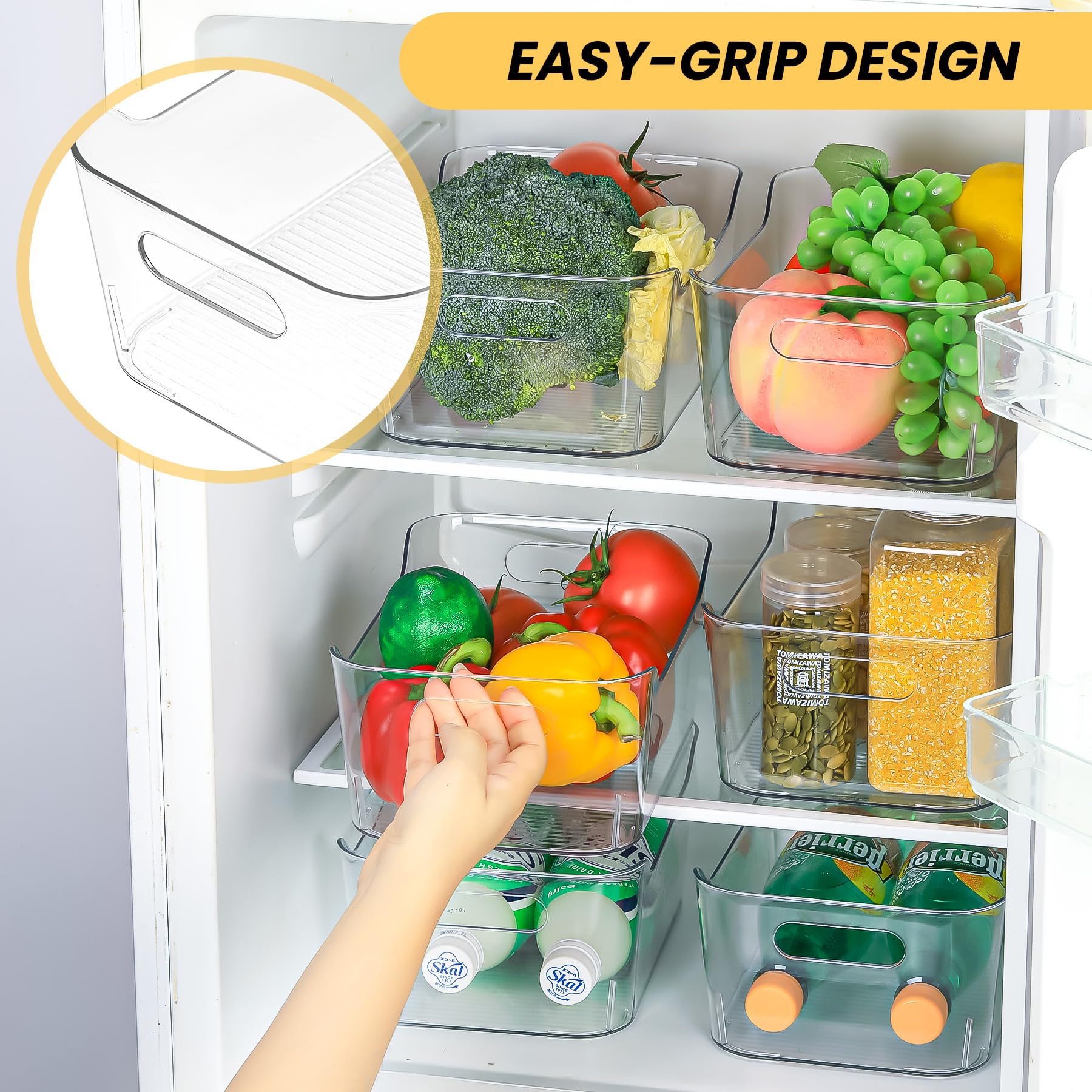 CiWiVOKi 12 Pack Clear Plastic Storage Bins, Acrylic Organizer and Containers with Handle for Pantry, Cabinet, Closet, Refrigerator, Freezer, Bathroom, Kitchen Under Sink Storage