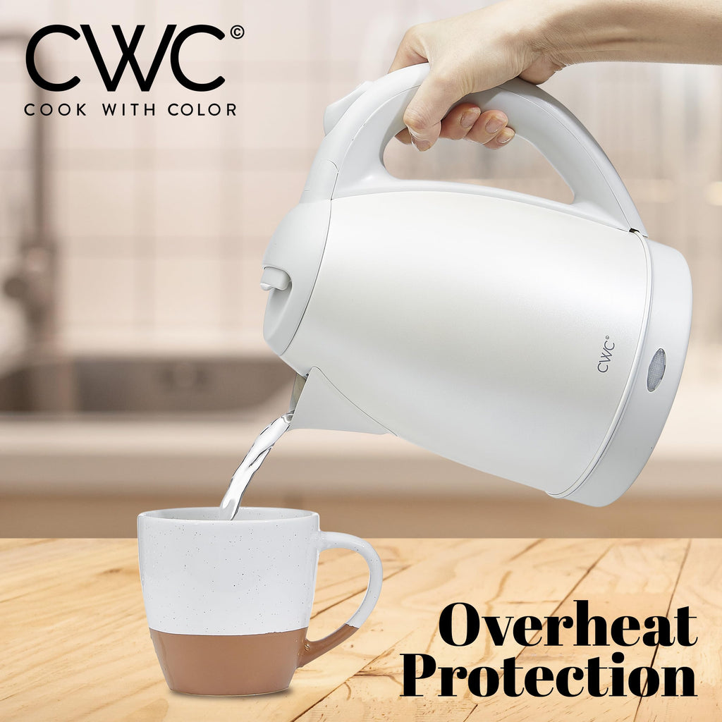 COOK WITH COLOR Electric Kettle - Rapid Boil, Sleek Design, and Safety Features - Great for Quick and Easy, Stainless Steel Crème, 1.7 Liters