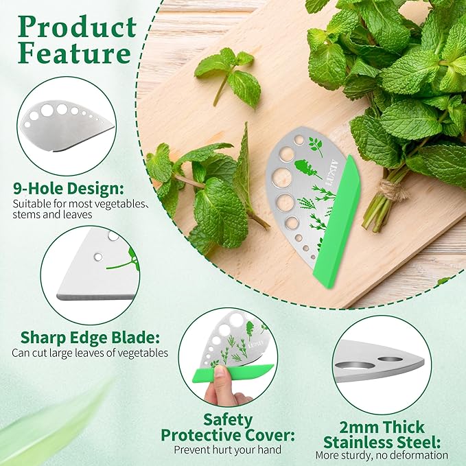 Luxiv Herb Stripper Tool Stainless Steel 9-Hole Leaf Peeler with Knife