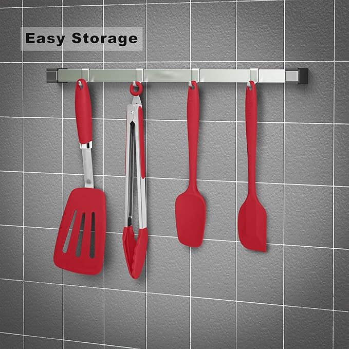 5-Piece Silicone Spatulas Set with Tongs, 446°F Heat Resistant, Red