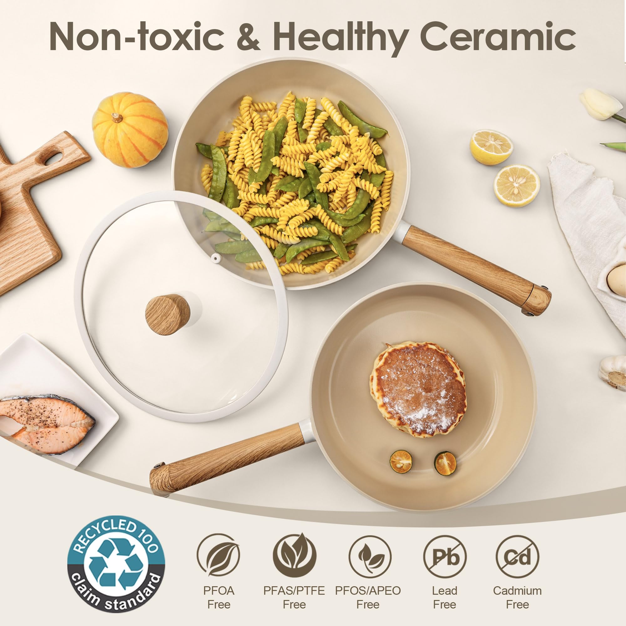 SENSARTE 17Pcs Ceramic Nonstick Cookware Set Non-toxic Healthy Pots and Pans Set Ceramic Kitchen Cooking Frying Pans with Stay-cool Handle, PFAS/PTFE/PFOA Free, Dishwasher Safe, Induction Compatible