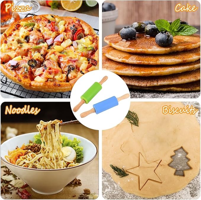 Honglida Mini Silicone Rolling Pin for Kids, Non-stick Surface Wood Handle, 9 Inch 1 Pack Purple