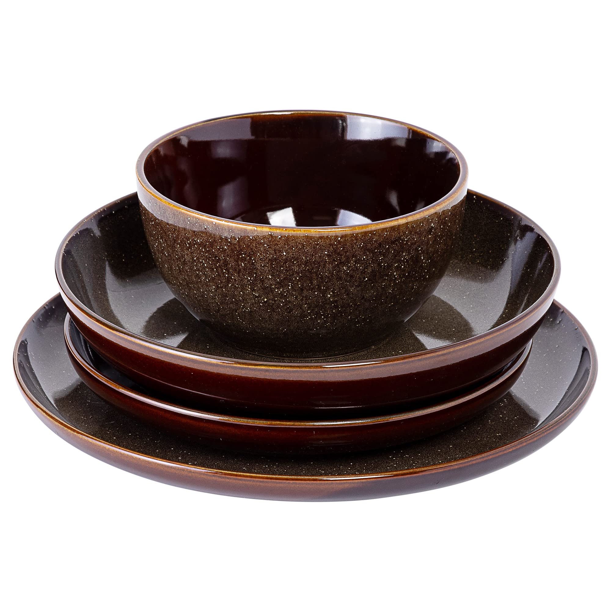 Gibson Elite Edwina 16-Piece Double Bowl Dinnerware Set, Service for 4 – Dark Green Stoneware Plates and Bowls