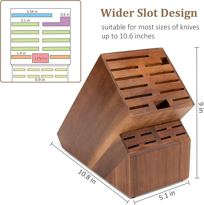 Knife Block for Kitchen Countertop - 20 Slot Universal Knife Holder with Acacia Wood, Large Knife Storage Organizer for Butcher Block, Knife Block Storage without Knives, Easy for Knife set