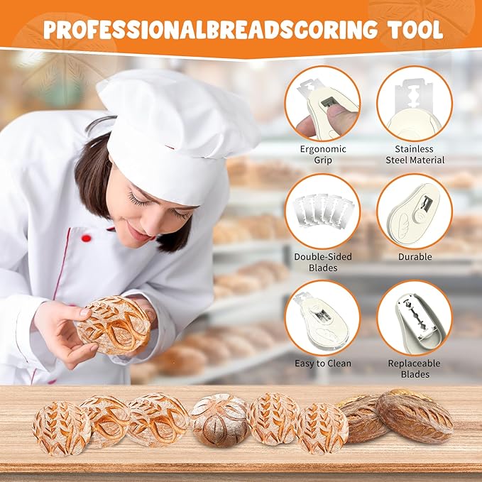 NeoRov Extractable & Magnetic Bread Lame Dough Scoring Tool - Professional Sourdough Scoring Tool - Sourdough Bread Baking & Bread Scoring Tool - Scoring Patterns booklet & 5 Razor Blades (Cream)