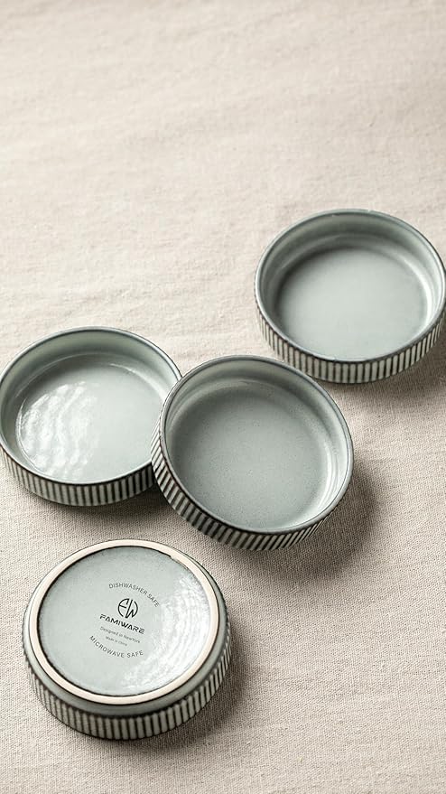 famiware Ceramic Soy Sauce Dish, 4oz Dipping Bowls Set of 6, Smoky Blue