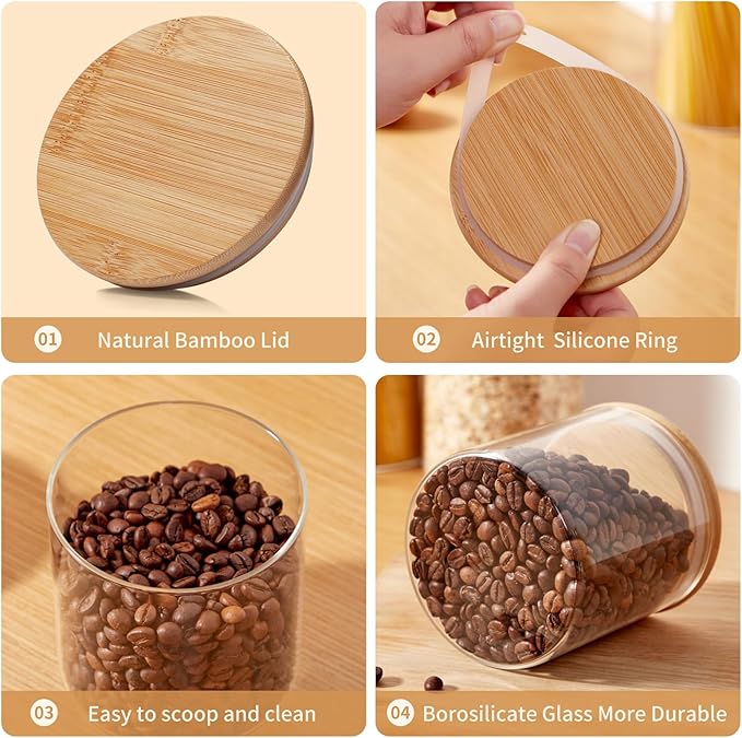 Spreccio Glass Food Storage Jars with Lids 2.34 Qt [Set of 3], Perfect for Pasta, Cookies, Nuts, Coffee, Cereal, Flour, and More, Organize Your Kitchen and Pantry with these BPA-Free Glass Canisters