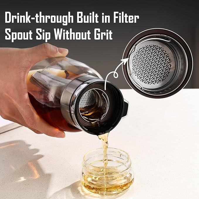Bincoo Glass Cold Brew Coffee Maker with Extended Fine Mesh Filter, Tea Infuser Bottle Iced Coffee Maker with Thick Borosilicate Glass (750ml/24oz)