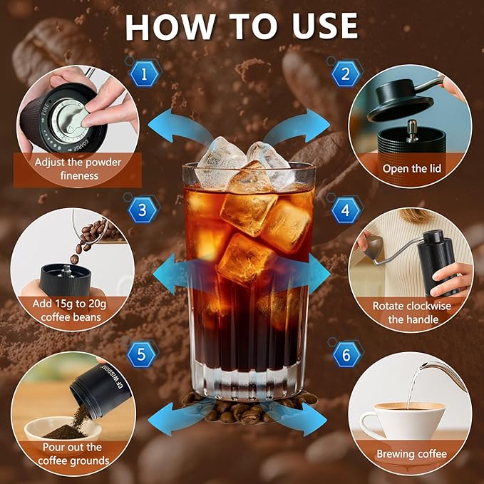 CF WISDOM Portable Manual Coffee Grinder with Stainless Steel Conical Burr