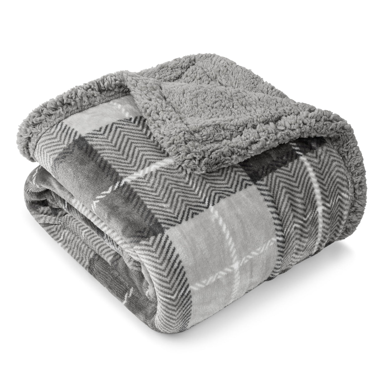 PAVILIA Twin Plaid Sherpa Throw Blanket for Couch Sofa Bed, Navy, 60x80