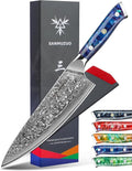 SANMUZUO Chef Knife - 8 inch - Xuan Series - VG10 Damascus Steel Kitchen Knife - Resin Handle (Sapphire Blue)