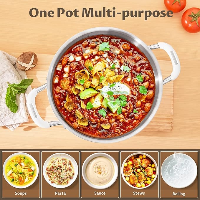 BEZIA 10QT Fully Clad 3-Ply Stainless Steel Stock Pot with Lid, Cooking Pot