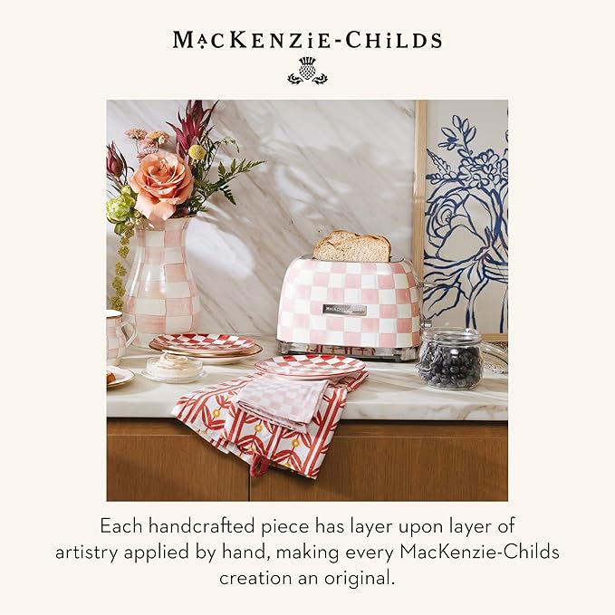 MACKENZIE-CHILDS 2-Slice Toaster, Pink-and-White Rosy Check