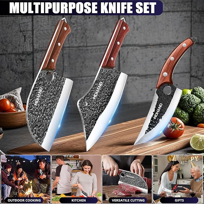MDHAND Butcher Knife Set, Hand Forged Serbian Chef Knife Set Gift for Men