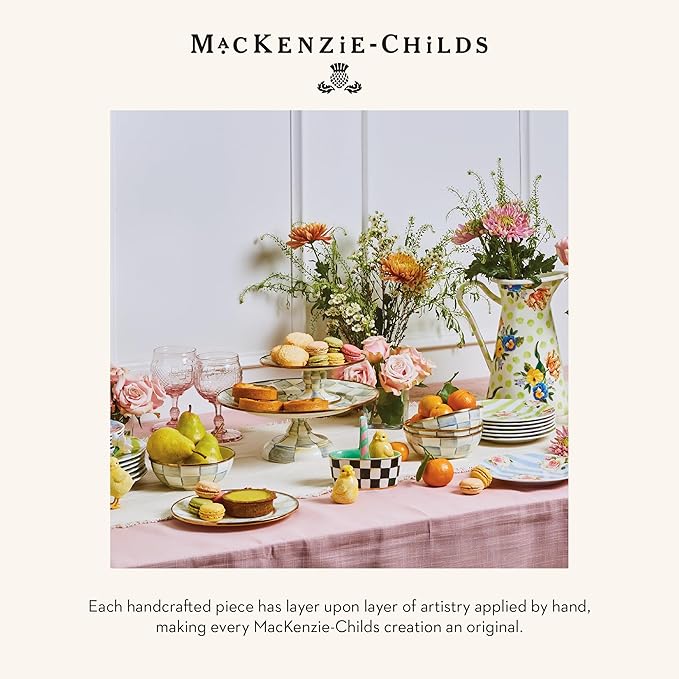MACKENZIE-CHILDS Pedestal Platter, Mini, Gray-and-White Sterling Check