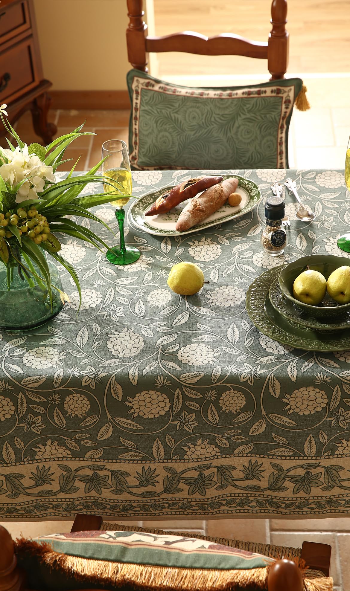 ISAENNE Designer Linen Green Square Tablecloth,67"x67"-Andrew A