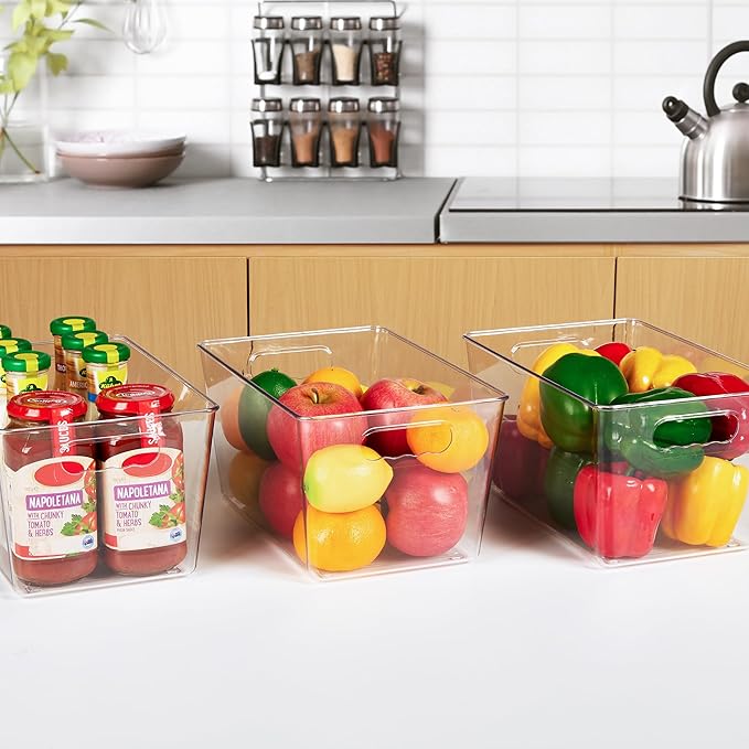 YIHONG 12 Pack Clear Storage Bins, Pantry Organizer Bins with Handle, Large