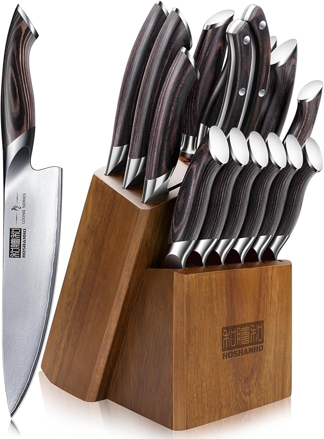 HOSHANHO 16PCS Knife Set, Ultra Sharp Japanese Kitchen Knife Set with Block