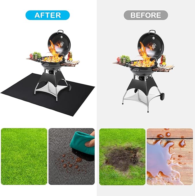 Cvtayn Under BBQ Grill Mat for Outdoor Charcoal, Flat Top, Smokers, Gas Grills 65×39 Inch. Fireproof Mat Protector Deck Patio Grass.Indoor Fireplace Mat Prevents Ember Damage Wood Floor,Fire Pit Mat