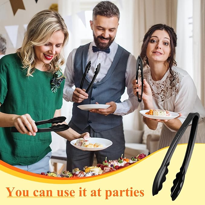 Tessco for you 150 Pcs Plastic Tongs for Serving Bulk, 9 Inch Plastic Disposable Serving Tongs, Heavy Duty Salad Tong for Kitchen, Buffet, BBQ, Events & Catering (Black)