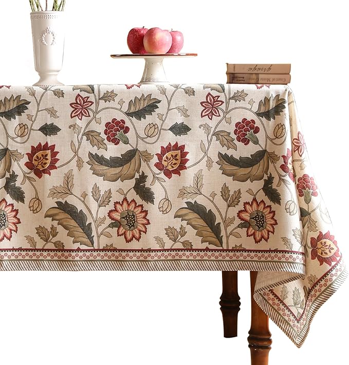 ISAENNE Designer Vintage Linen Square Small Tablecloth,55"x55"-Ratina