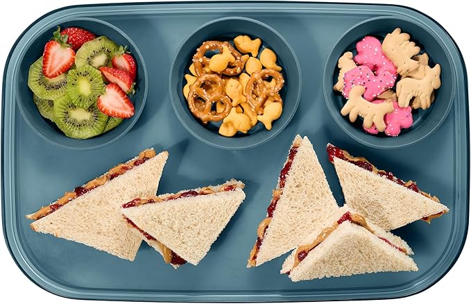 madesmart dipware 3 Bowl Serving Tray, Stackable & Removable Dip Bowls for Charcuterie, Guacomole, Snacks, Veggies, Premium Dishwasher & Microwave Safe, Multipurpose Plate & Bowl, Midnight