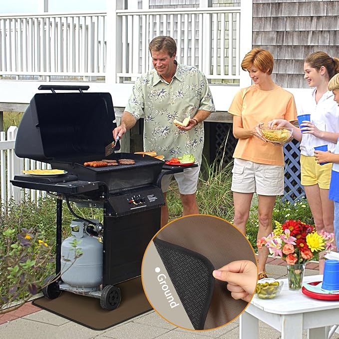 Anze Under Grill Mat for Outdoor Grill, 36 x 48 in，Brown