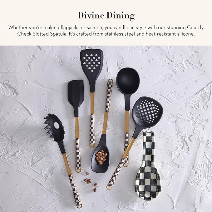 MACKENZIE-CHILDS Silicone Slotted Spatula, Black-and-White Courtly Check