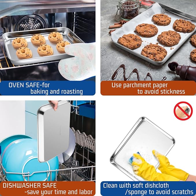 P&P CHEF Baking Sheet Pan, Stainless Steel Cookie Sheet, 9 Inch & 4 Pcs