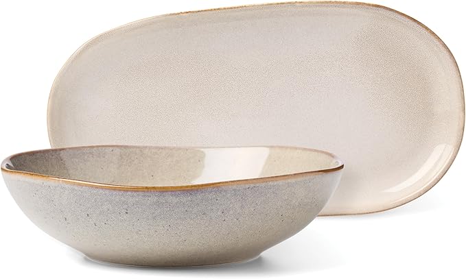 Oneida Organic Shades Oatmeal Stoneware 2-Piece Serving Platter Set