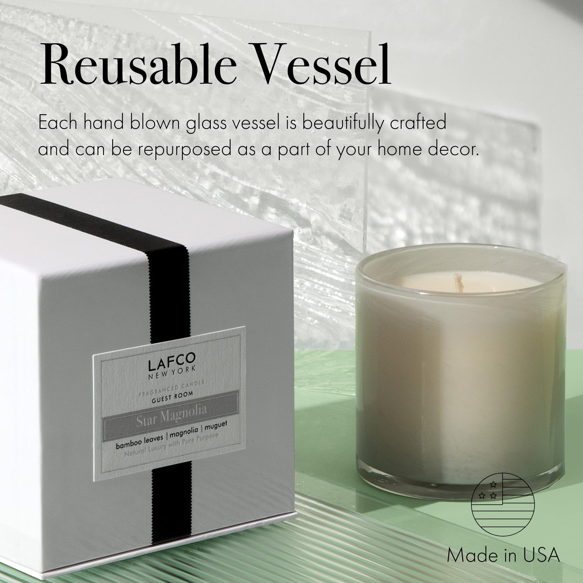 LAFCO New York Signature Candle, Star Magnolia - 15.5 oz - 90-Hour Burn Time - Reusable, Hand Blown Glass Vessel - Made in the USA