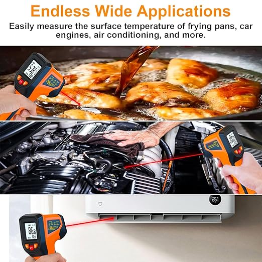DEASOMIYE Infrared Thermometer Gun, -58°F~1112°F Laser Thermometer Temperature Gun, Non Contact IR Temp Gun with Adjustable Emissivity for Cooking,Griddle,HVAC,Fridge,Grill,Pizza Oven(Not for Human)
