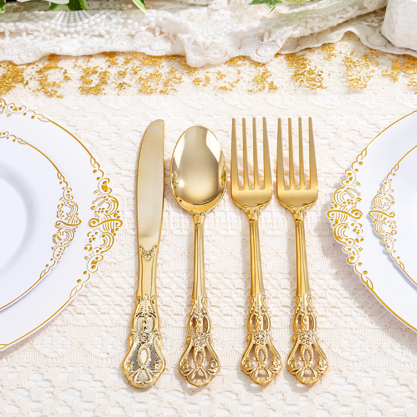 Joyido 40PCS Gold Plastic Silverware - Elegant Cutlery Disposable for Party