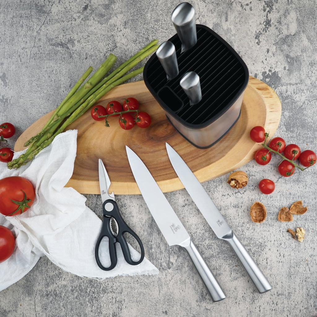 CHUSHIJI 6-Piece Small Stainless Steel Knife Set with Block, High Carbon Steel, Dishwasher Safe Gift