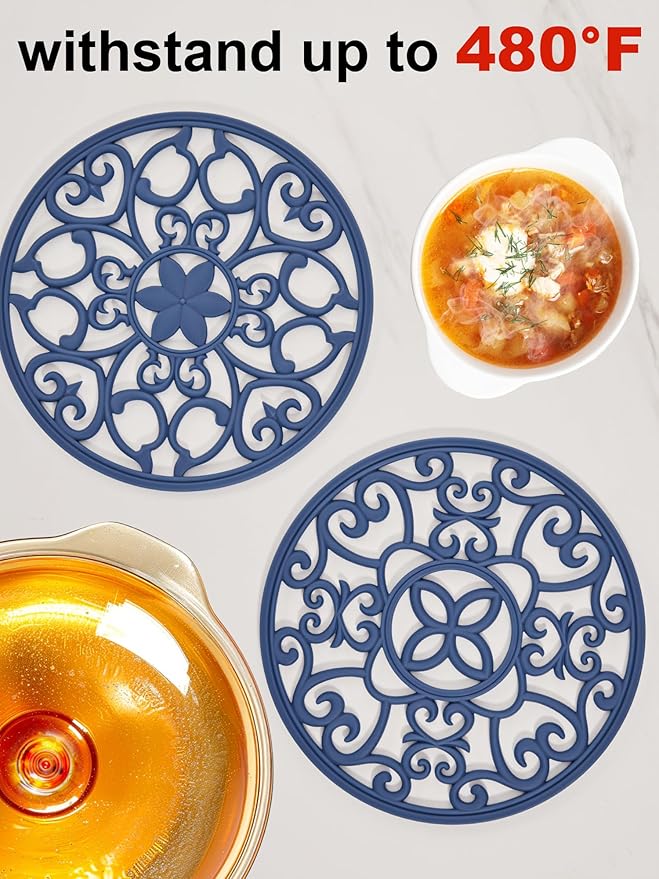 SMARTAKE 3 Set Silicone Trivet Mats for Hot Dishes Pots Pans (Navy Blue)