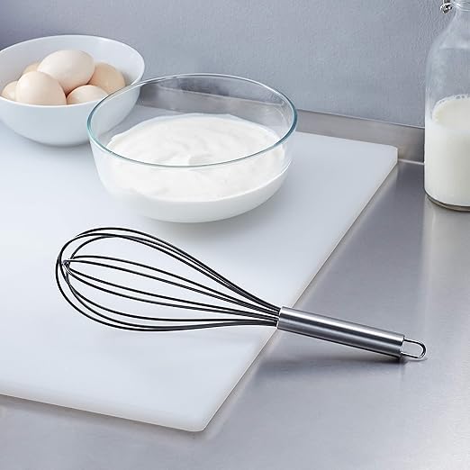 Amazon Basics Stainless Steel and Silicone Non-Stick Coated Whisk Set for Beating and Whisking, Dishwasher Safe, 8", 10", and 12", Pack of 3, Black