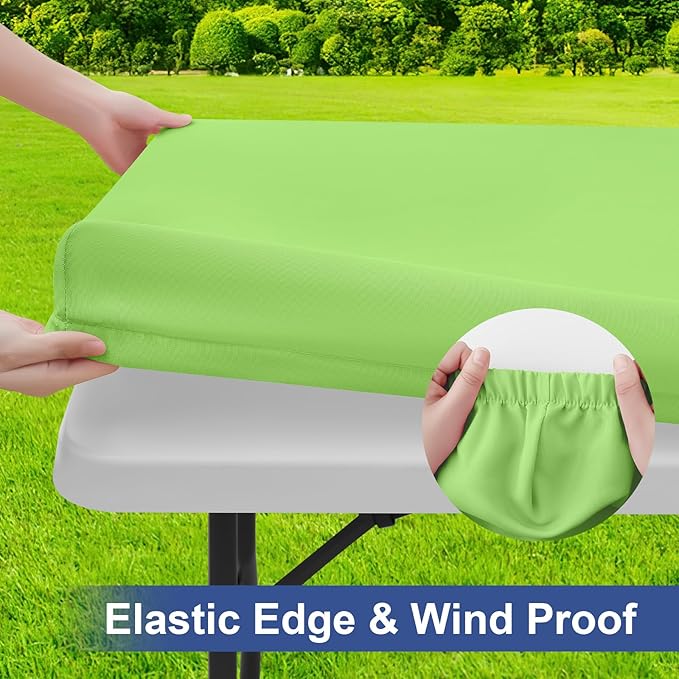 homing Rectangle Table Cloth Cover, Water-Resistant Polyester Elastic Fitted Tablecloth, Fits for 4 Foot Folding Tables, Washable Table Protector for Picnic, Camping, Outdoor (Lime Green, 24" x 48")