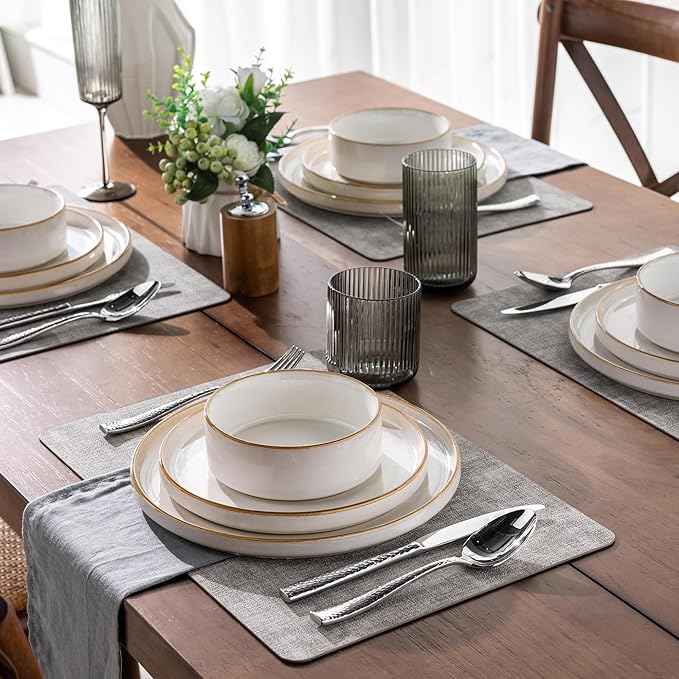 GBHOME Dinnerware Sets for 4, 16 Pieces Ceramic Plates and Bowls Set