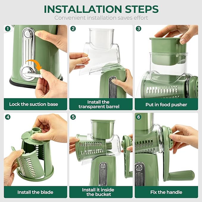 SUSTEAS Rotary Cheese Grater 5 Blades,Kitchen Mandoline Vegetable Slicer
