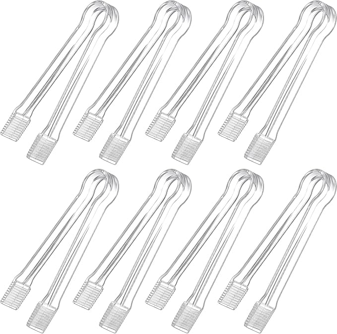 Didaey 8-Piece Plastic Tongs - Clear Mini Serving Utensils, 6.3 Inch Small Tongs for Food, Ice, Salad, Buffet, Weddings, Barbecue Party