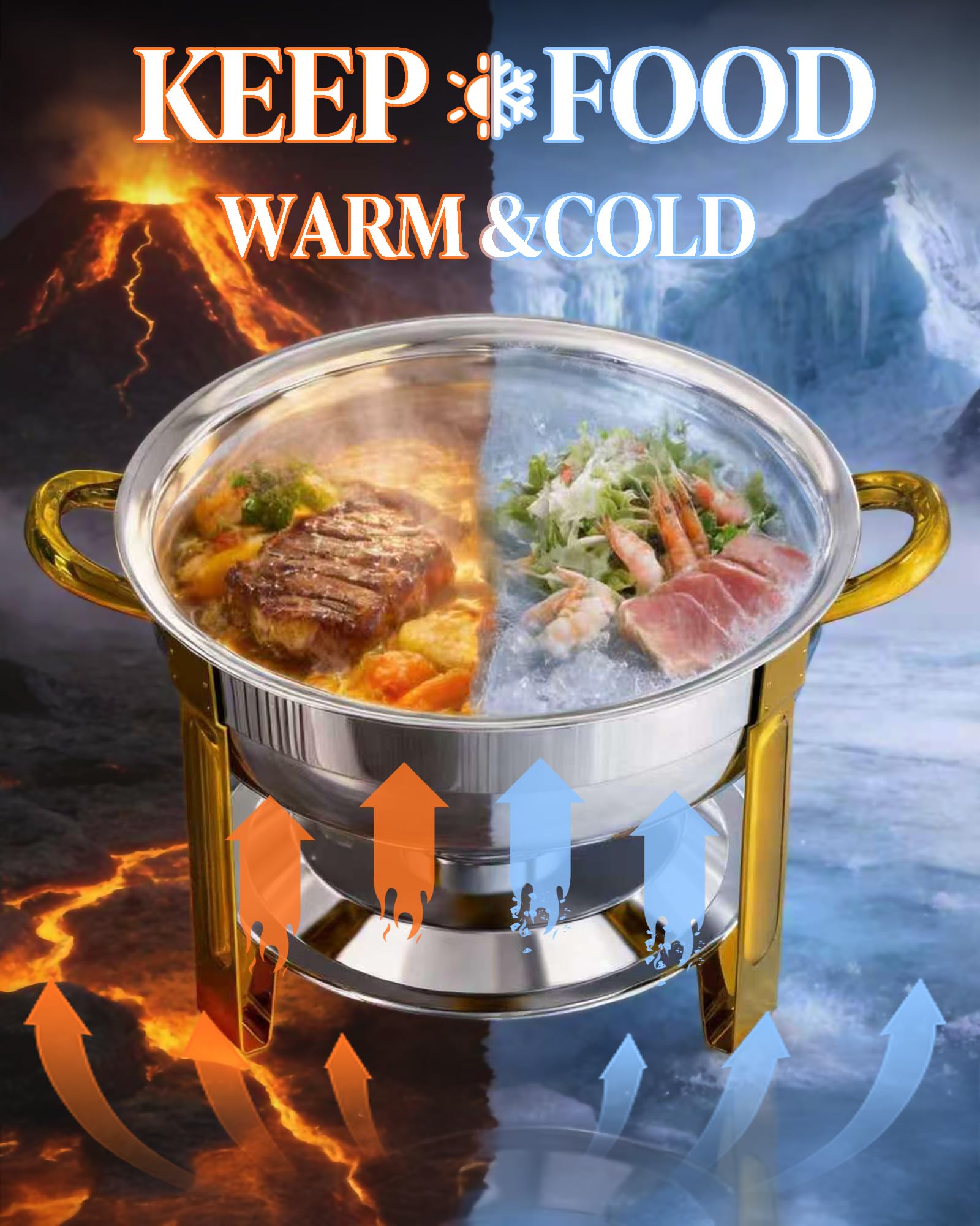 Frizoky Gold Accent Chafing Dishes for Buffet, 6QT 4 Pack