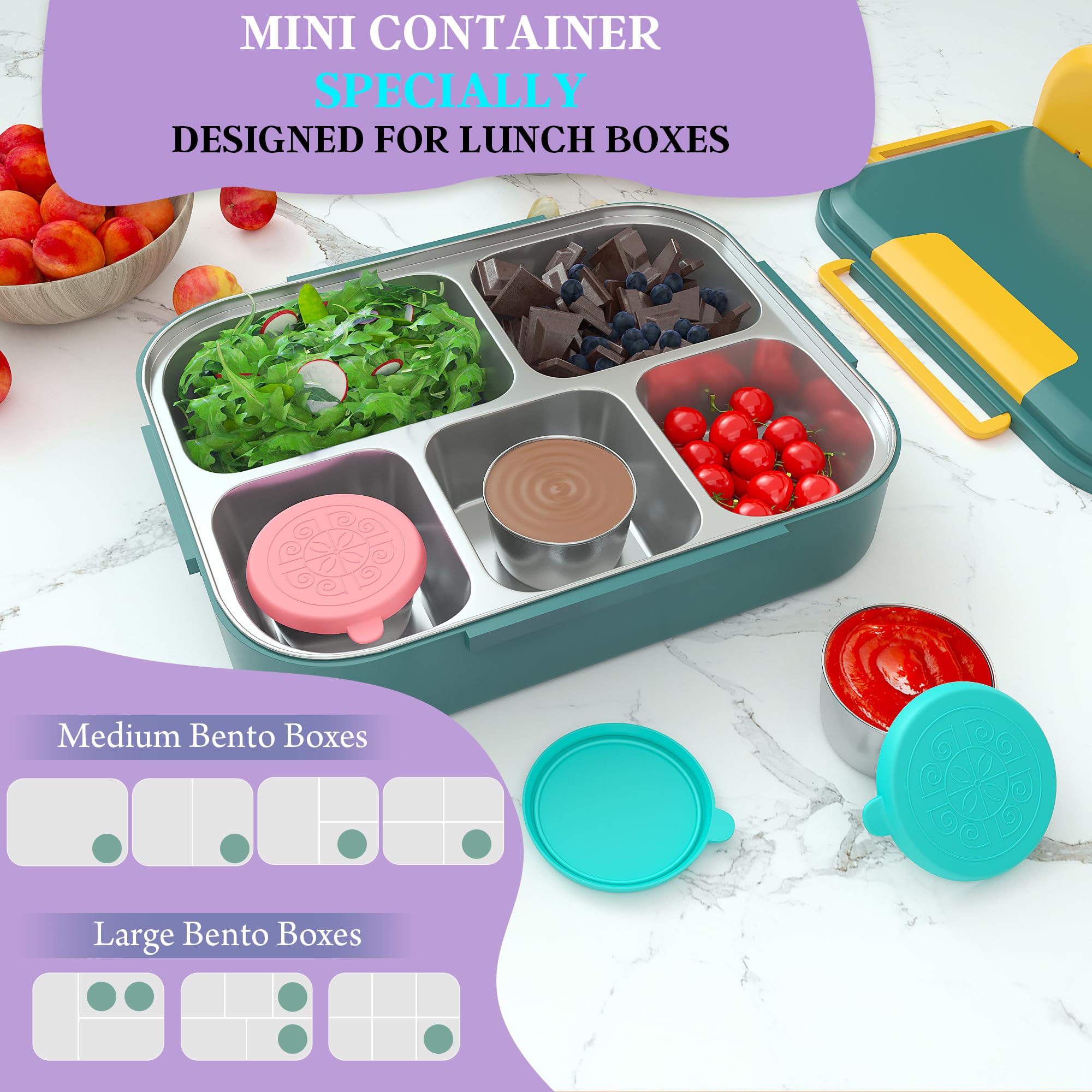 Qukaka 6x2.7 Oz Salad Dressing Container to Go,Handy Leakproof Stainless Steel Meal Prep Containers Reusable,Sauce Containers for Lunch Box, Picnics, Travel, Office and Kitchen Storage